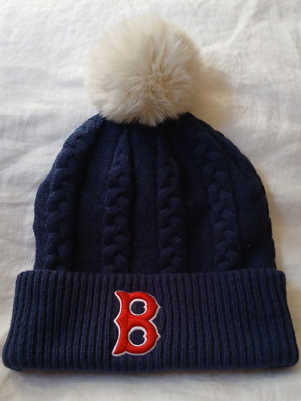 Fabletics Boston Red Sox Embroidered Logo Navy Chunky Knit Beanie with Pom